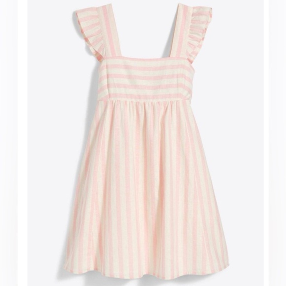 Draper James Connie Stripe Linen & Cotton Babydoll Dress Pink and White Size 2XL